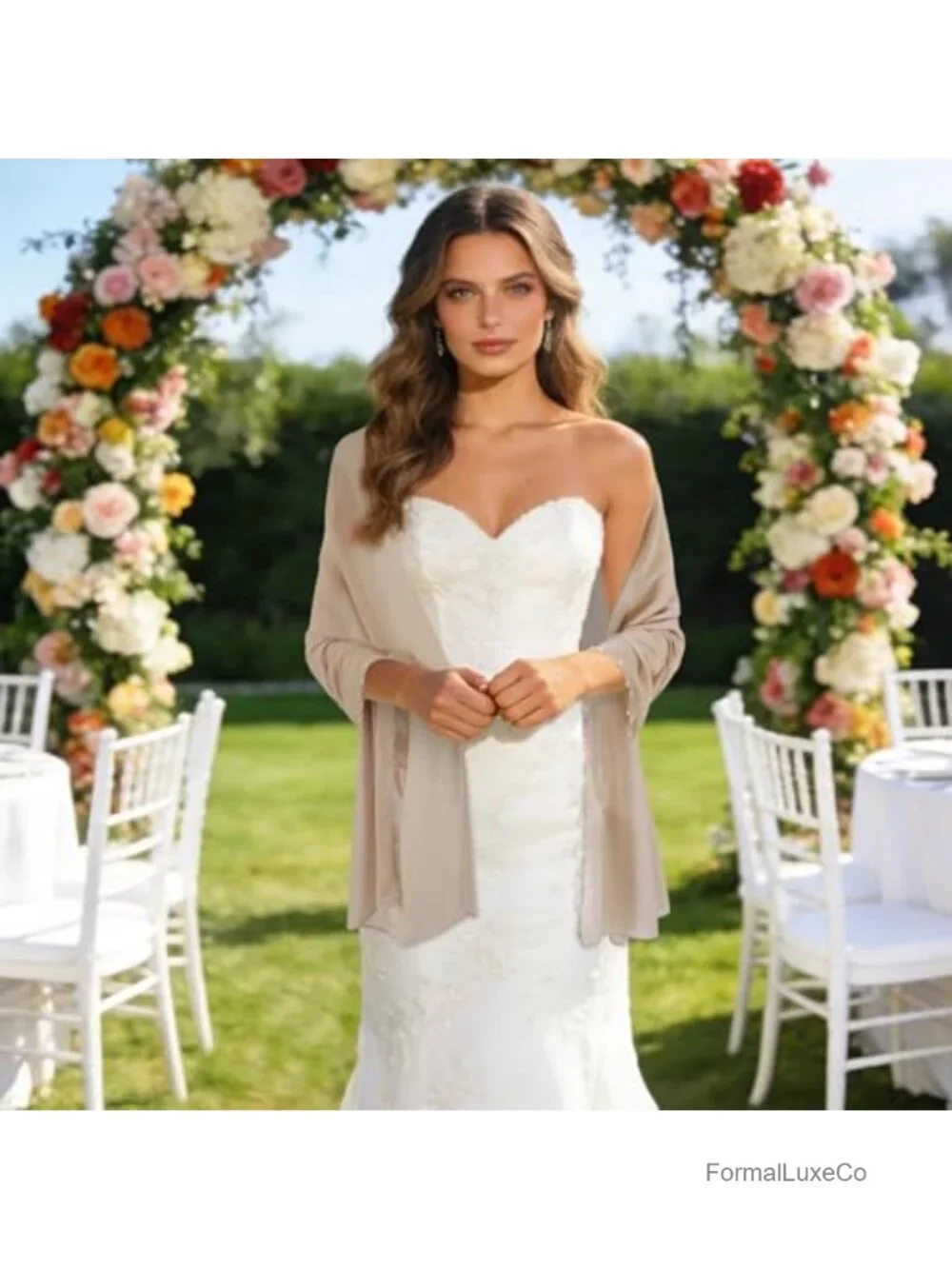 Chiffon Pearl Shawl Wrap for Evening Dresses Wedding Bridesmaid Scarf